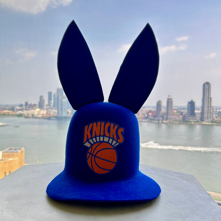 Khia Tullae The 212 Bunny Lid hat in royal blue with New York logo patch felt, front view