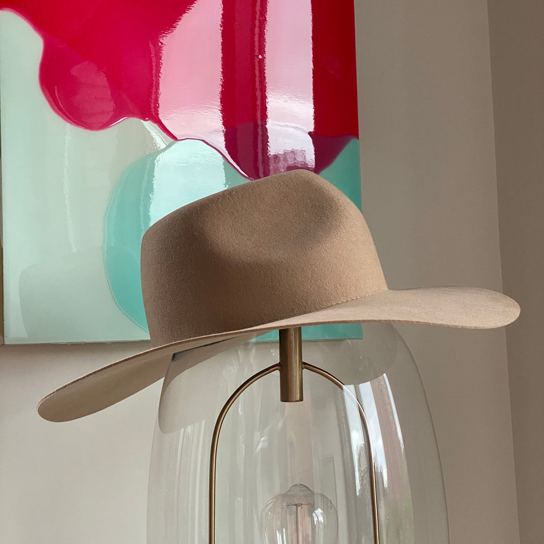 Khia Tullae The Alyssa fedora in pecan, 100% wool, side elevated view