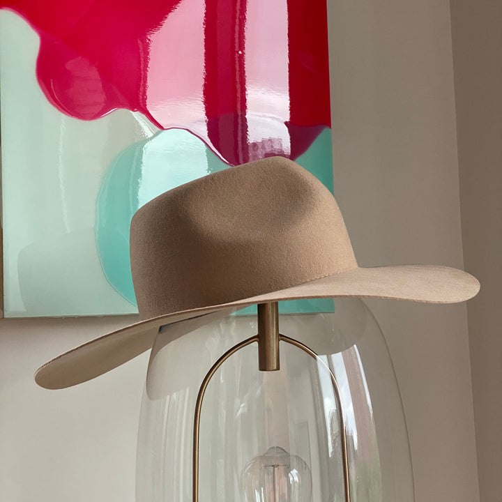 Khia Tullae The Alyssa fedora in pecan, 100% wool, side elevated view