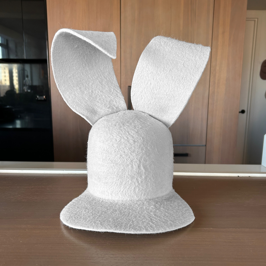 Khia Tullae The Arc Bunny Lid hat in brushed bone felt, front view