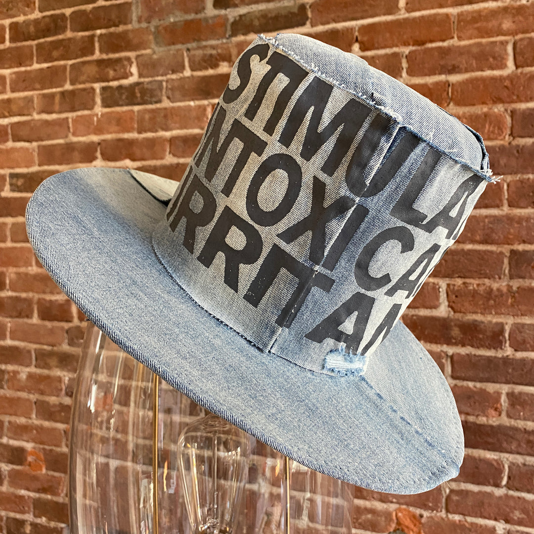 Khia Tullae The Axel Tall Boy denim hat, Denim Creations Collection, lifestyle front angled view