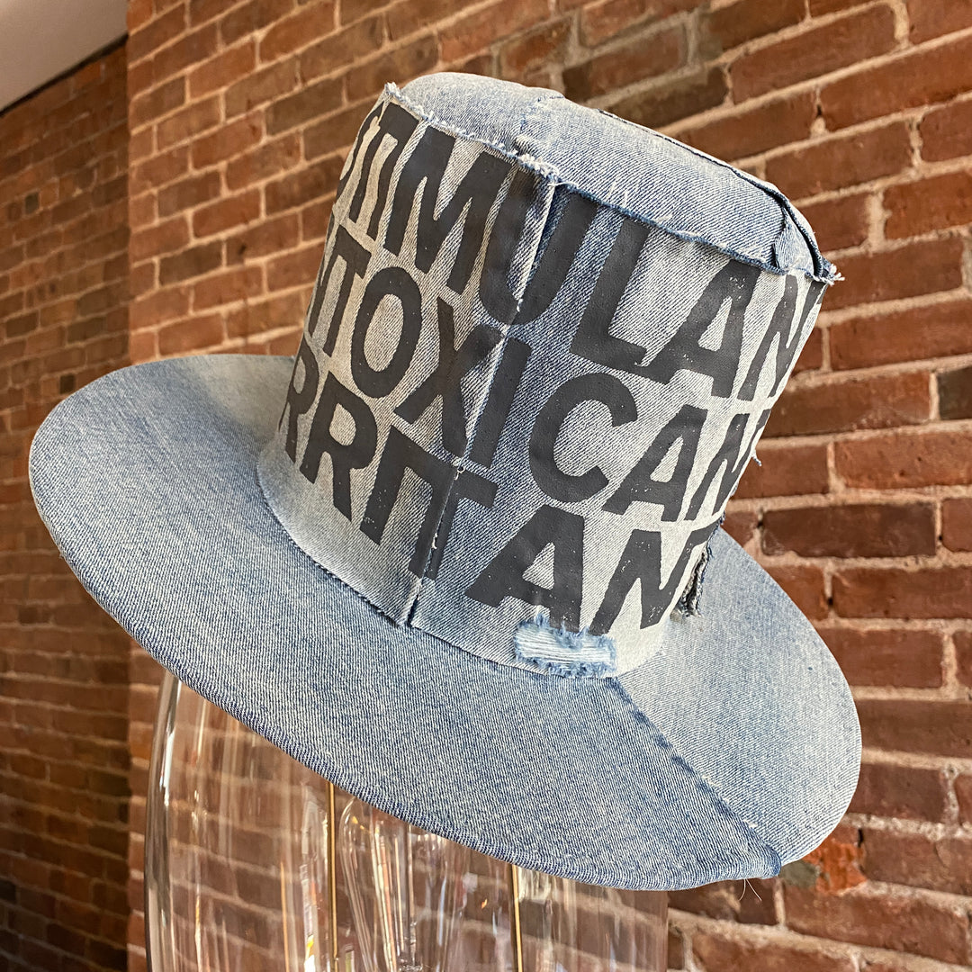 Khia Tullae The Axel Tall Boy denim hat, Denim Creations Collection, lifestyle front side angled view