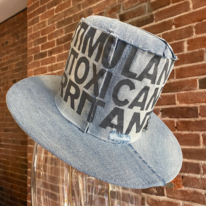 Khia Tullae The Axel Tall Boy denim hat, Denim Creations Collection, lifestyle front side angled view