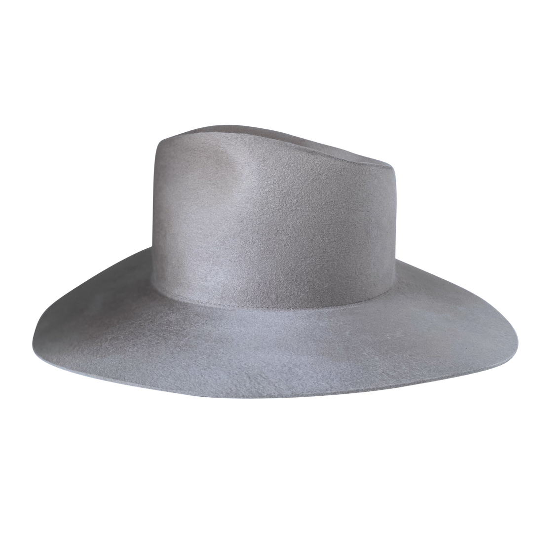 The Crosby mist wool wide-brim fedora, angled front product cutout