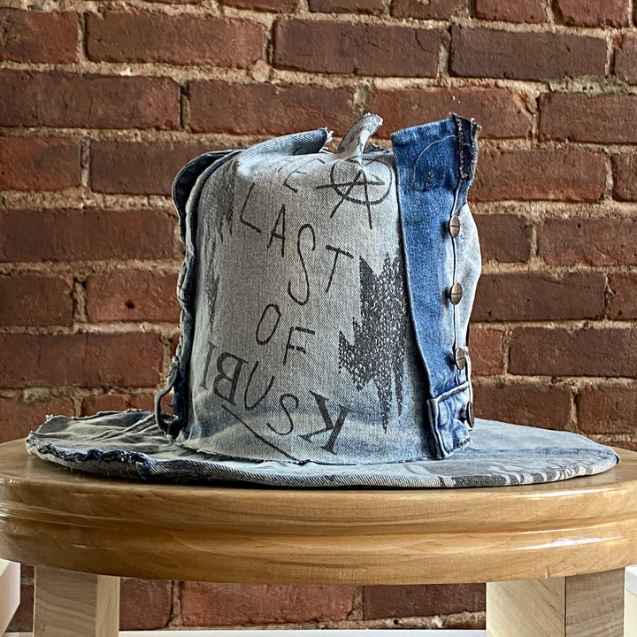Khia Tullae The Fausta Tall Boy denim hat, Denim Creations Collection, lifestyle front flat view