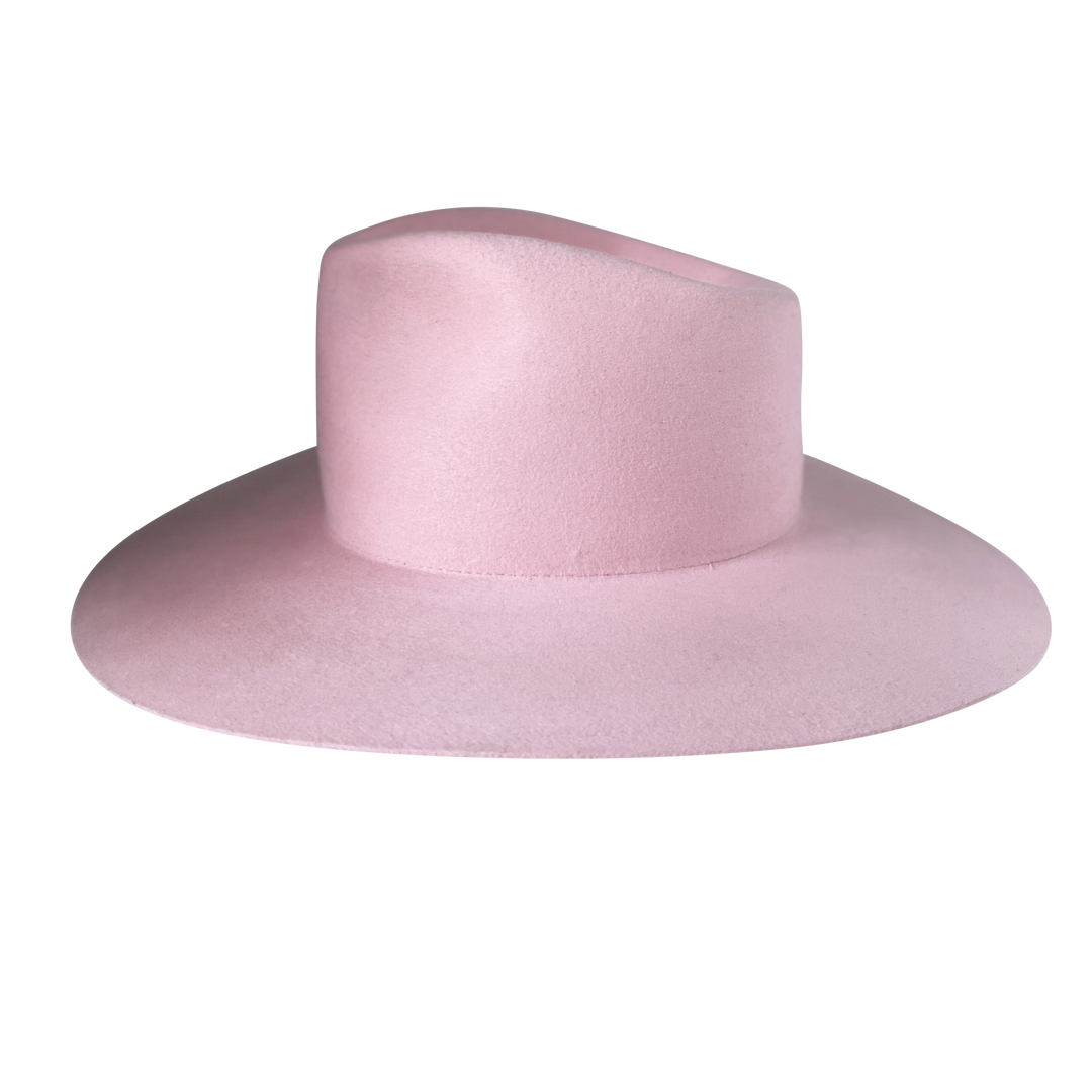 Khia Tullae The Lex pink wool wide-brim fedora, angled front product cutout