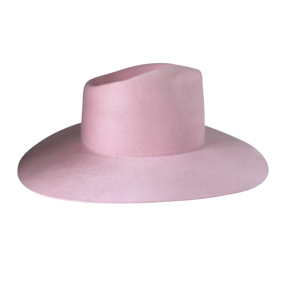 Khia Tullae The Lex pink wool wide-brim fedora, side product cutout