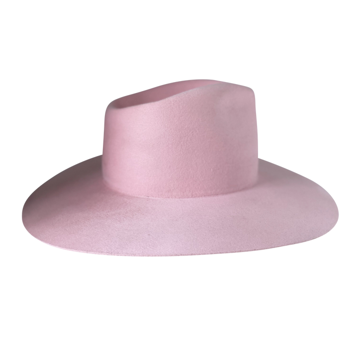 Khia Tullae The Lex pink wool wide-brim fedora, side product cutout