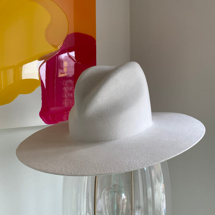 Khia Tullae The Ludlow fedora in bone, 100% wool, elevated angled view
