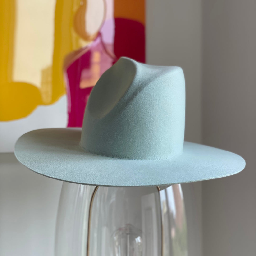 Khia Tullae The Nikki fedora in seafoam, 100% wool, front elevated view