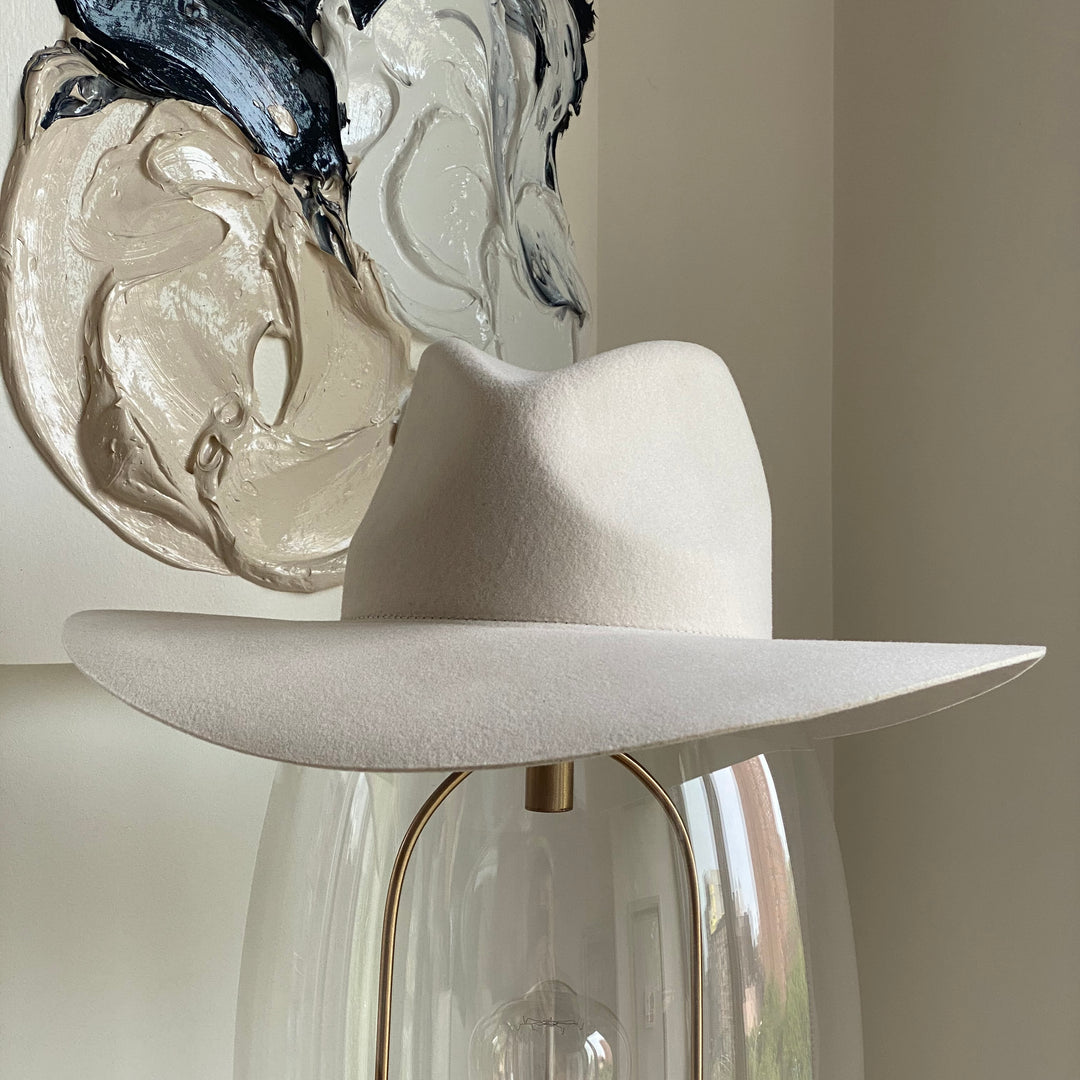 Khia Tullae The Nolita fedora in bone, 100% wool, front elevated view