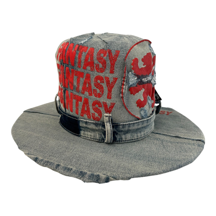 Khia Tullae The Red Fantasy Tall Boy hat, Denim Creations Collection, product cutout front angled view