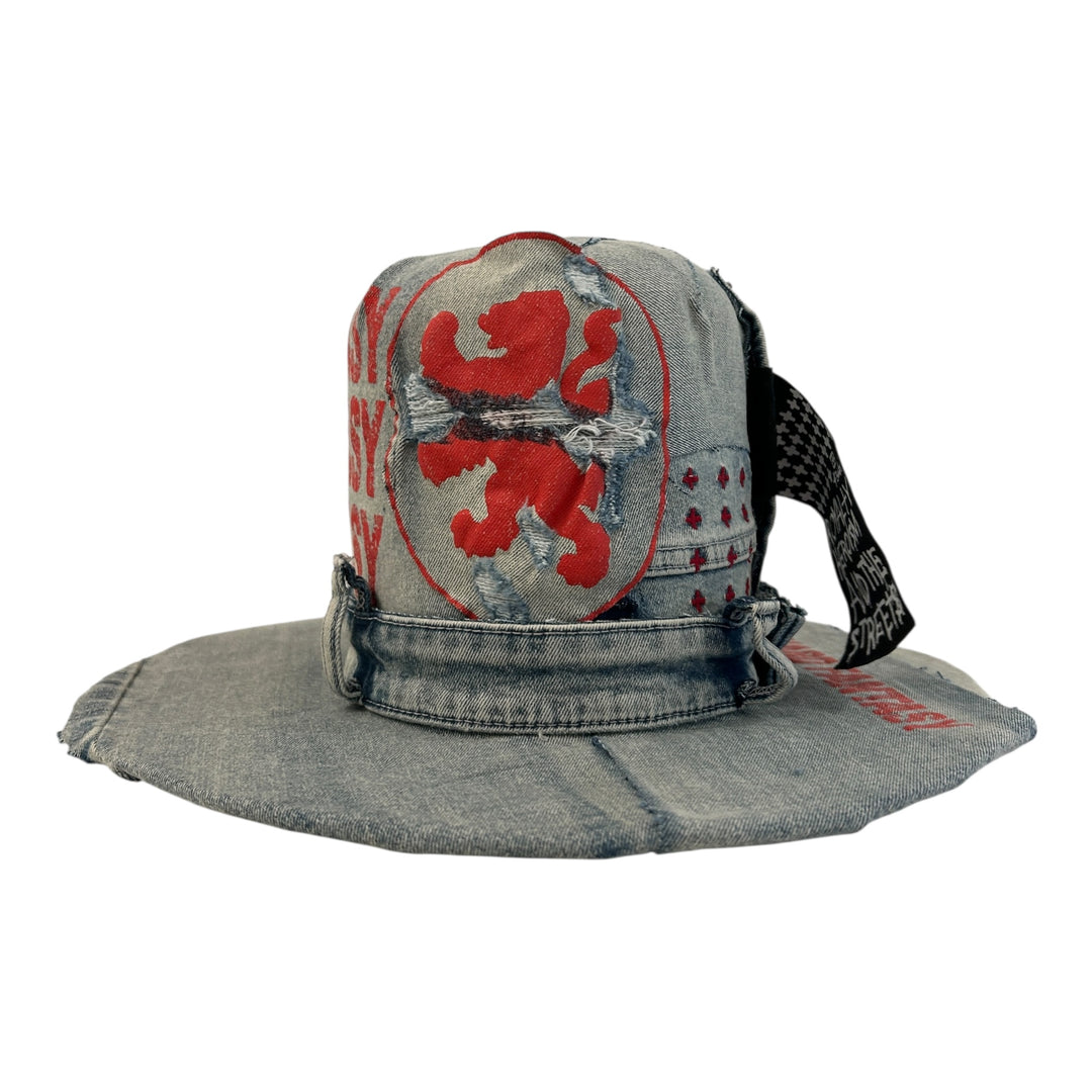 Khia Tullae The Red Fantasy Tall Boy hat, Denim Creations Collection, product cutout side view