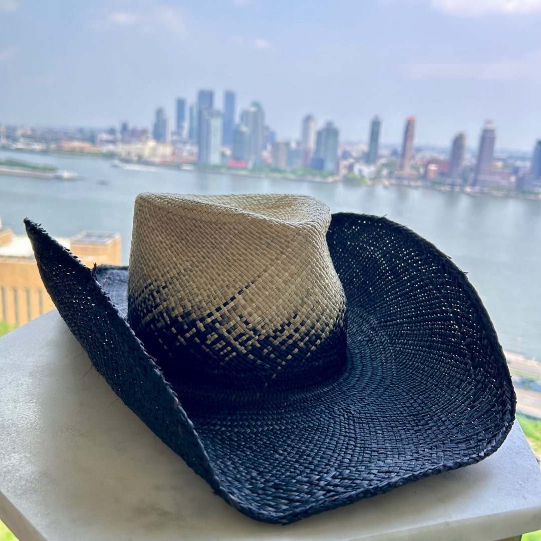 Khia Tullae The Sawyer toquilla straw cowboy hat side - black and natural
