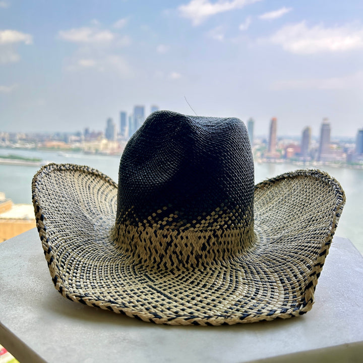 Khia Tullae The Selah toquilla straw cowboy hat front - black and natural print
