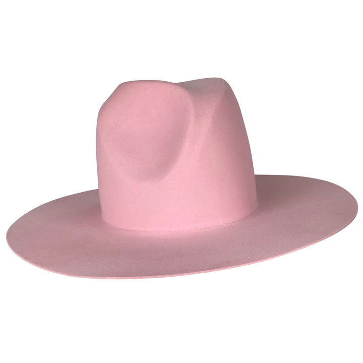 Khia Tullae The Trixie fedora in pink, 100% wool, front angled view product cutout