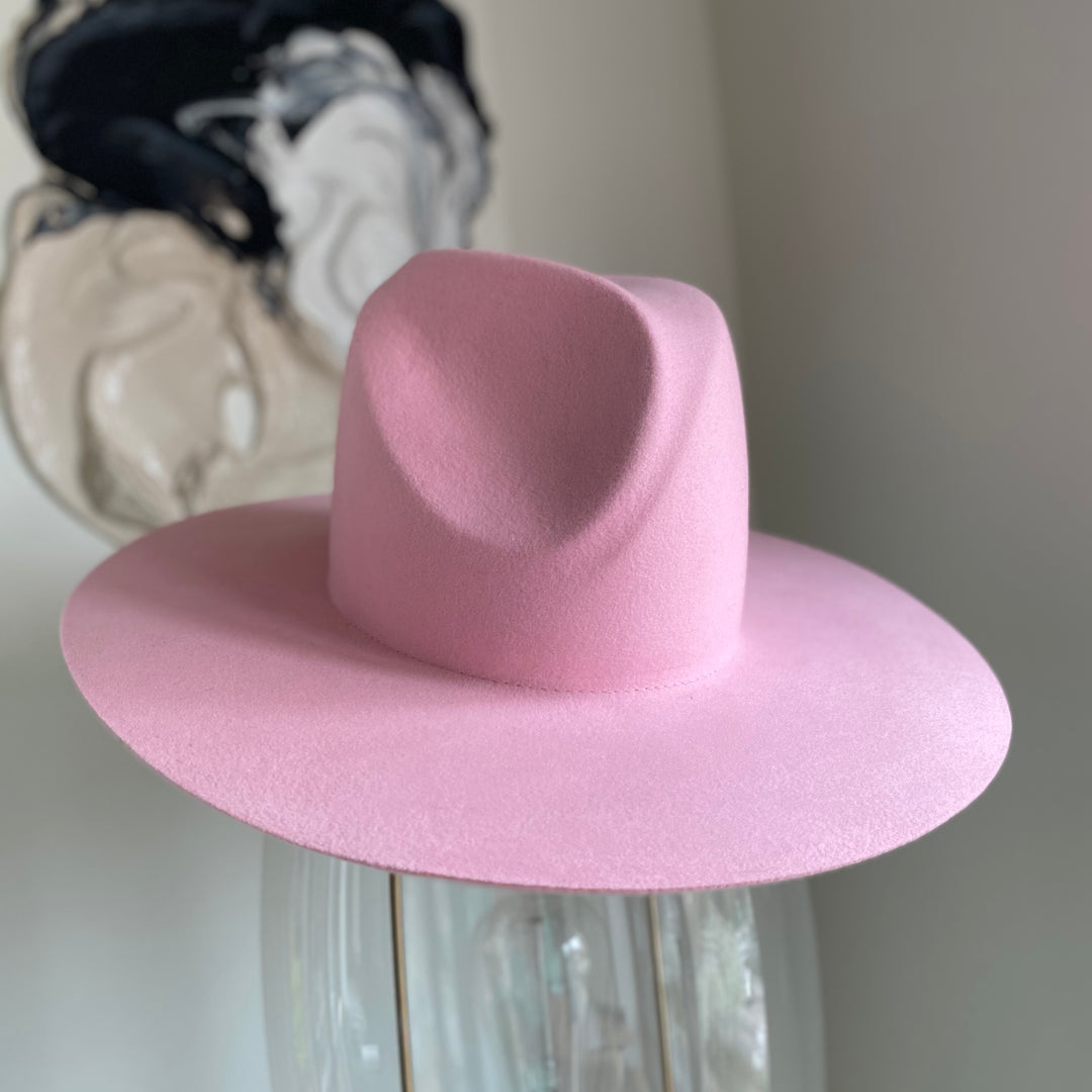 Khia Tullae The Trixie fedora in pink, 100% wool, front angled view