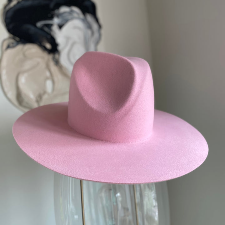 Khia Tullae The Trixie fedora in pink, 100% wool, front angled view