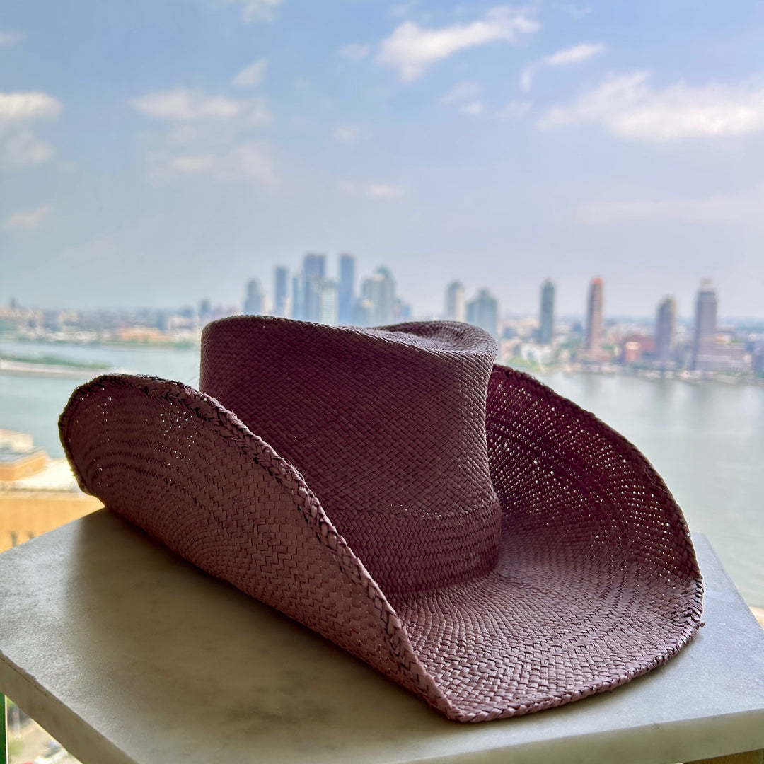 Khia Tullae The Webster toquilla straw cowboy hat side - dark mauve
