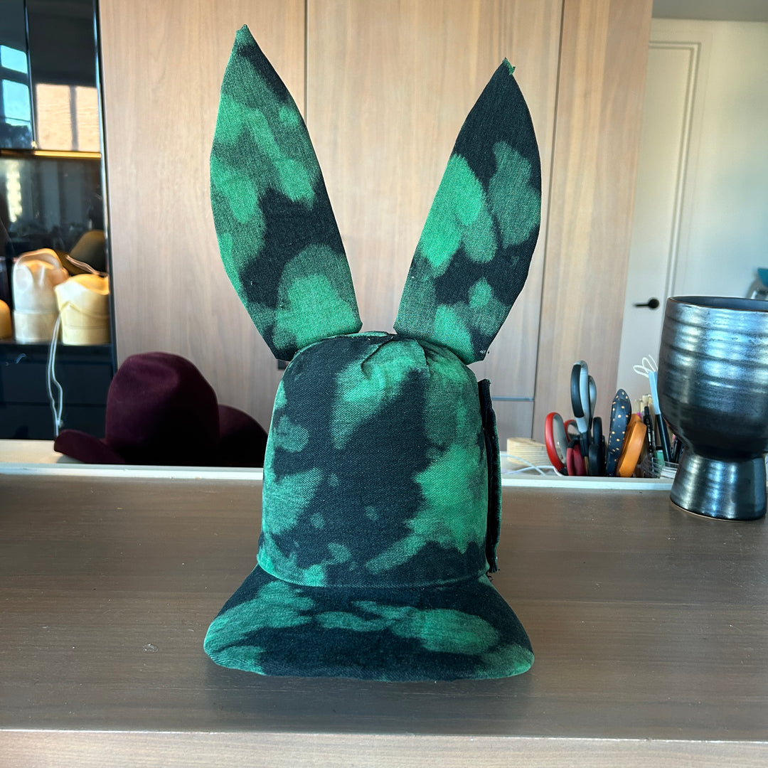 Khia Tullae Tie-Dye Denim Bunny hat, Denim Creations Collection, lifestyle front view