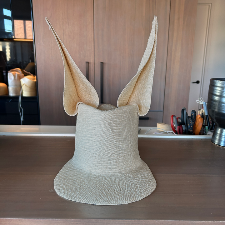Khia Tullae Straw Bunny Lid toquilla straw bunny cap cream - 6-inch crown
