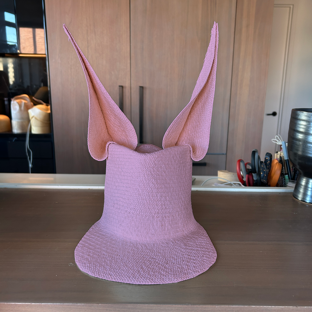 Khia Tullae Straw Bunny Lid toquilla straw bunny cap dusty rose - 6-inch crown
