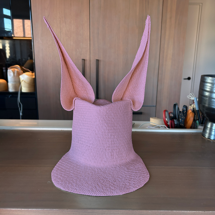 Khia Tullae Straw Bunny Lid toquilla straw bunny cap dusty rose - 6-inch crown
