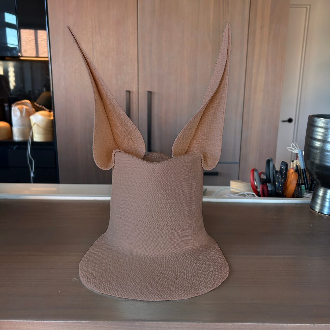 Khia Tullae Straw Bunny Lid toquilla straw bunny cap mauve - 6-inch crown
