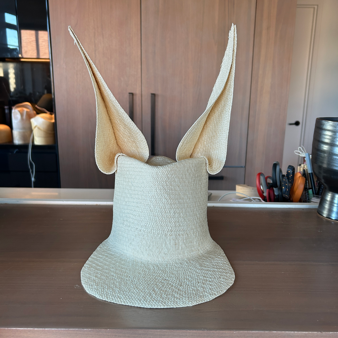 Khia Tullae Straw Bunny Lid toquilla straw bunny cap natural bleached - 6-inch crown
