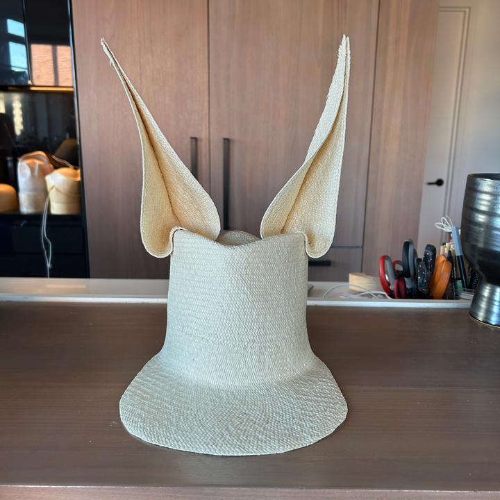 Khia Tullae Straw Bunny Lid toquilla straw bunny cap natural bleached - 6-inch crown

