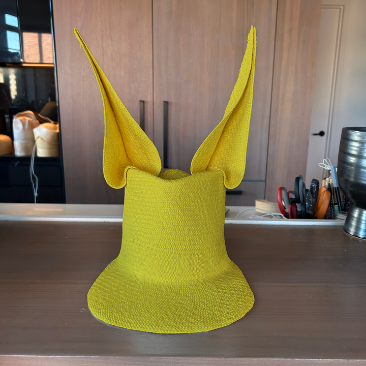 Khia Tullae Straw Bunny Lid toquilla straw bunny cap yellow - 6-inch crown
