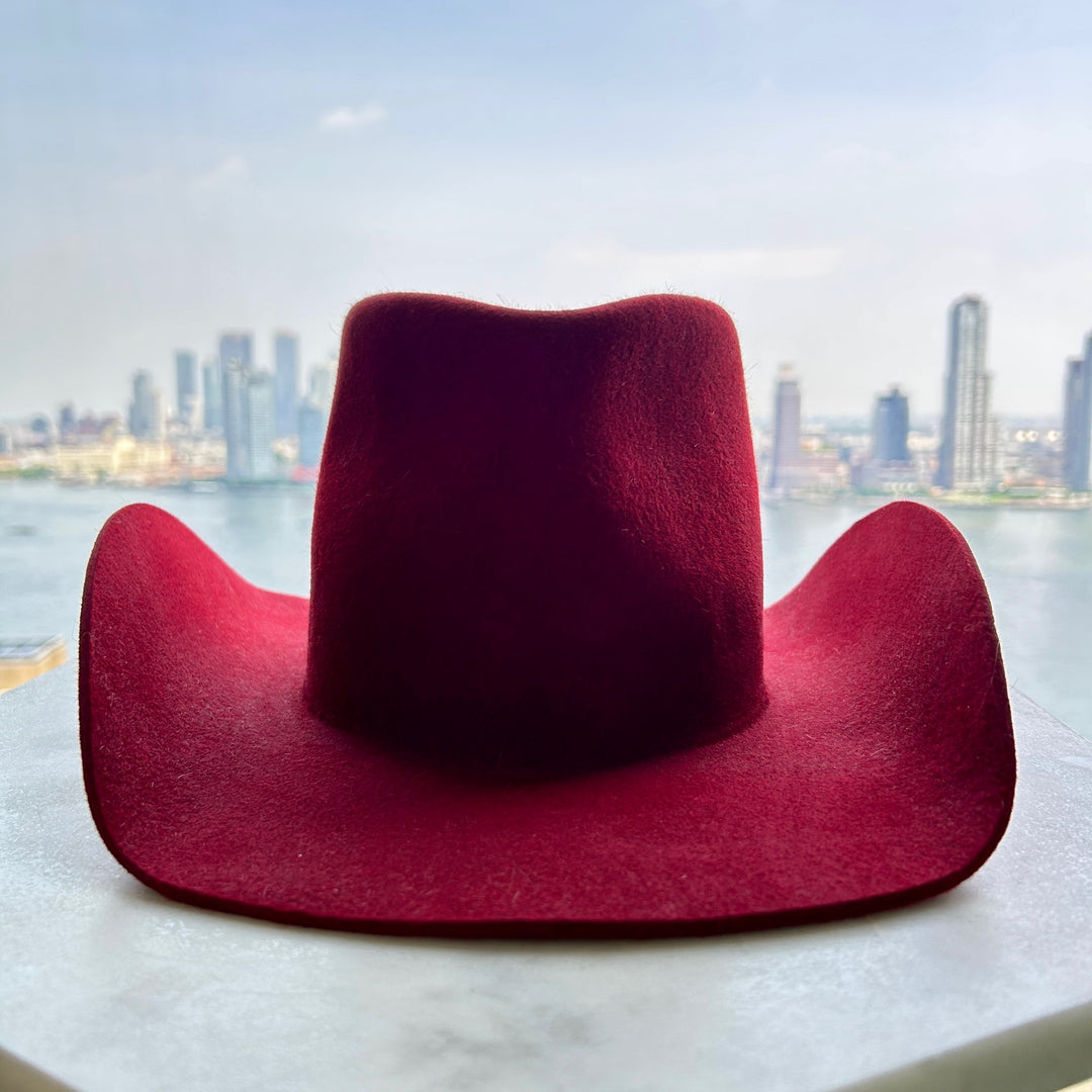 Khia Tullae Urban Cowboy felt cowboy hat in Ruby Red front - fedora crown