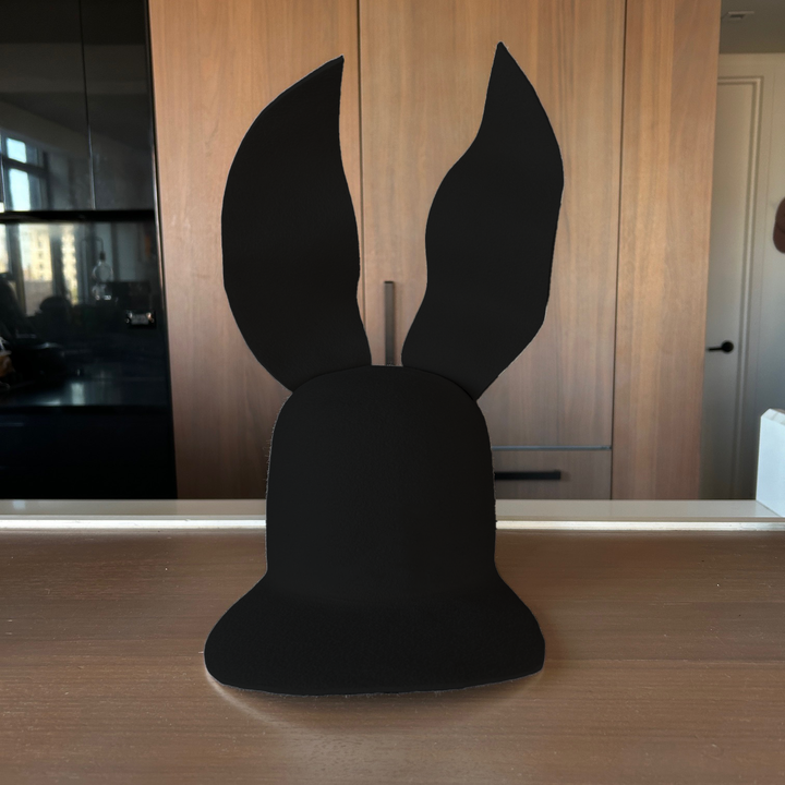Khia Tullae Waved Bunny Lid hat in black felt, front view