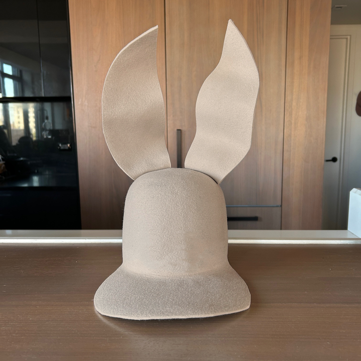 Khia Tullae Waved Bunny Lid hat in bone felt, front view