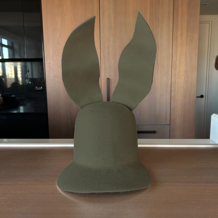 Khia Tullae Waved Bunny Lid hat in miitary felt, front view