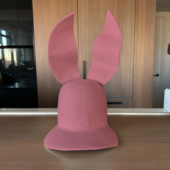 Khia Tullae Waved Bunny Lid hat in old rose felt, front view