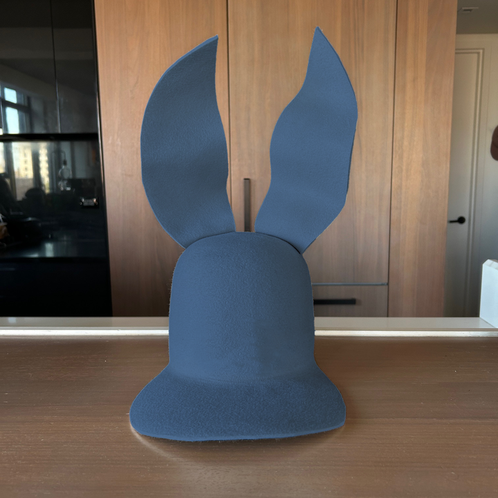 Khia Tullae Waved Bunny Lid hat in slate blue felt, front view
