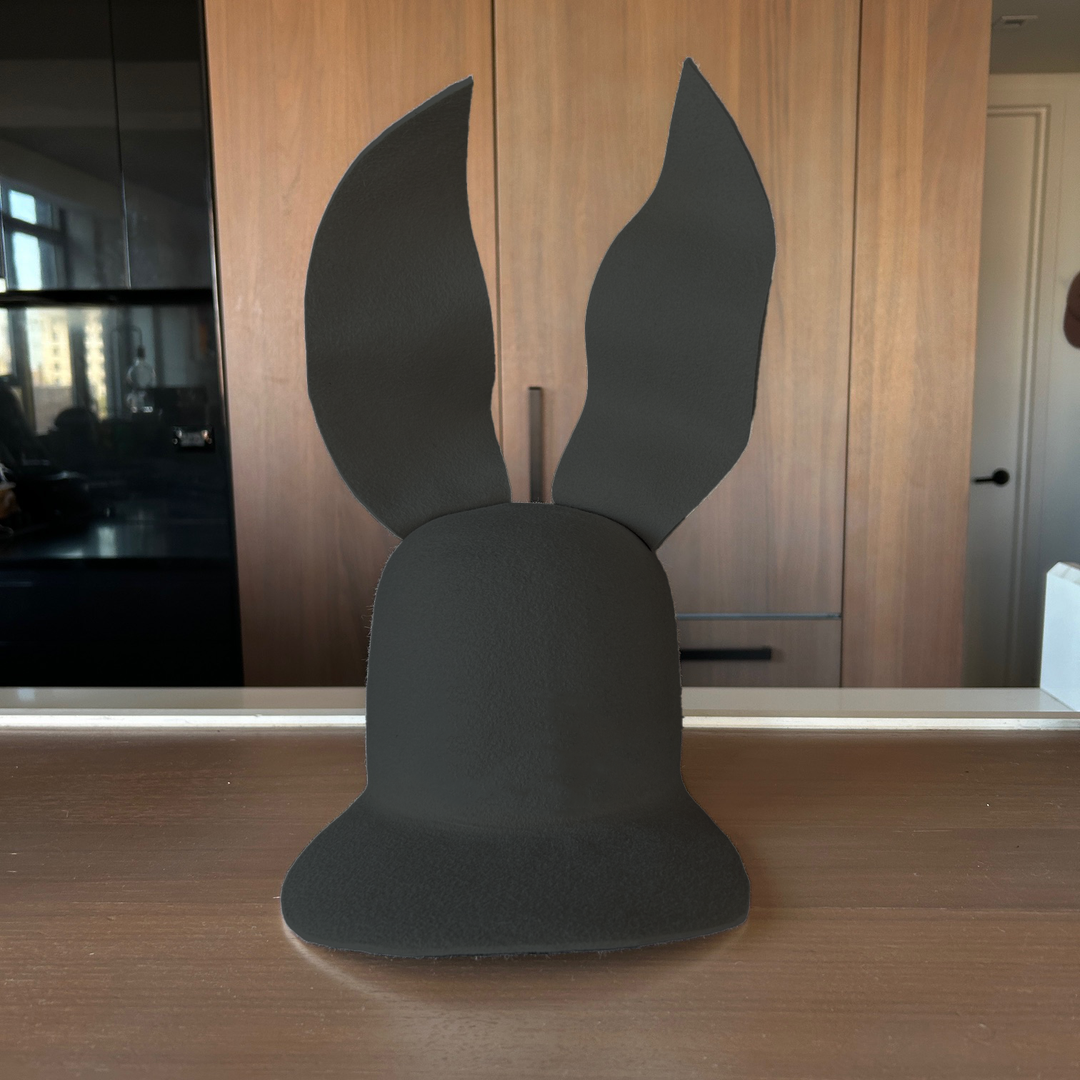 Khia Tullae Waved Bunny Lid hat in steel felt, front view