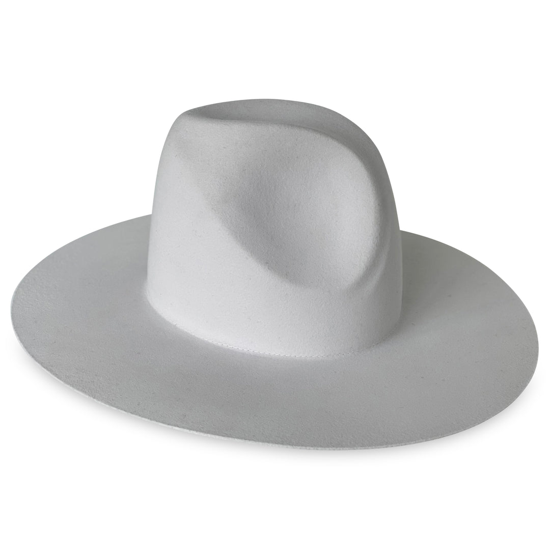 The Nell- Khia Tullae Stiffened Wool Fedora with Asymmetrical Dimple - Silver Belly