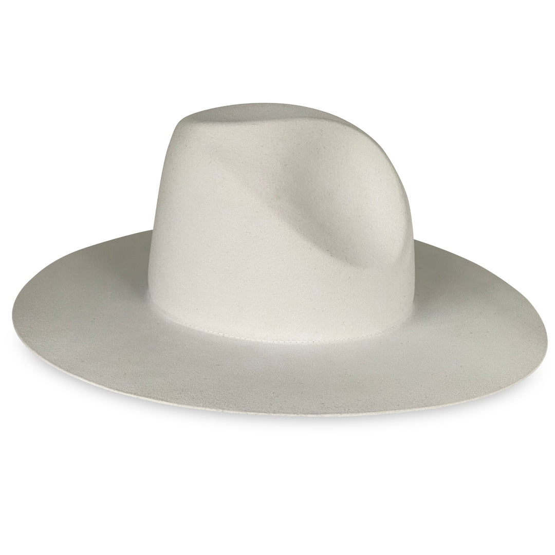 The Nell- Khia Tullae Stiffened Wool Fedora with Asymmetrical Dimple - Silver Belly