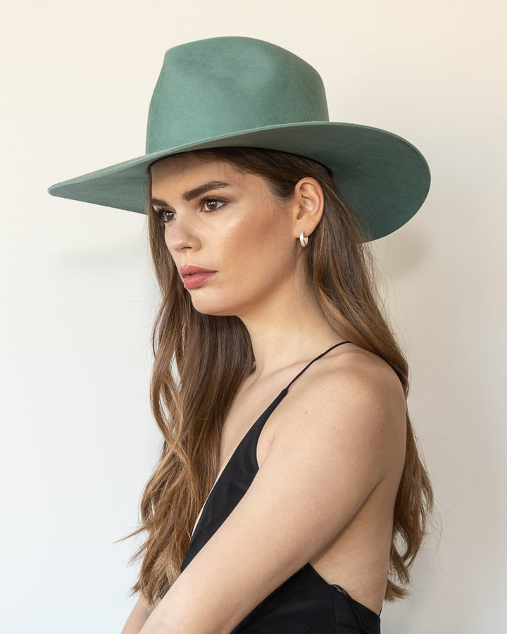 The Waverly - Khia Tullae Stiffened Wool Fedora - Sage 