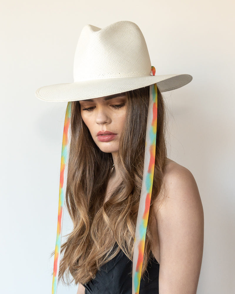 The Billie - Khia Tullae Toquilla Straw Panama with Silk Ribbon Ties - Multicolor 