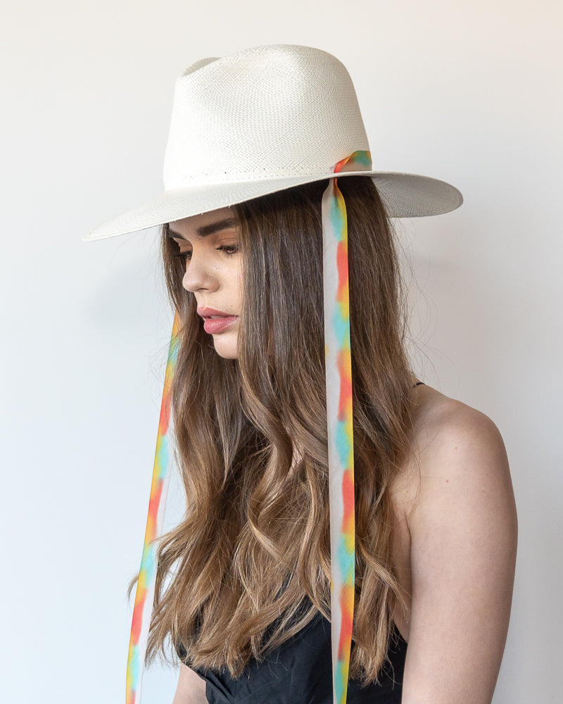 The Billie - Khia Tullae Toquilla Straw Panama with Silk Ribbon Ties - Multicolor 