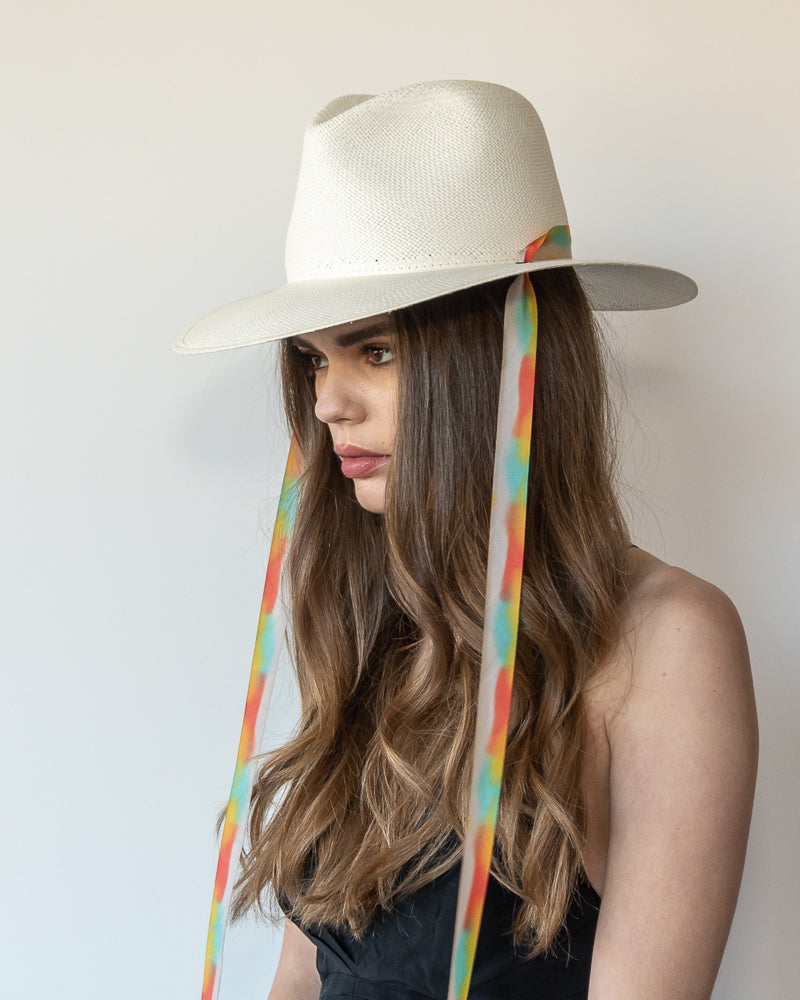 The Billie - Khia Tullae Toquilla Straw Panama with Silk Ribbon Ties - Multicolor 