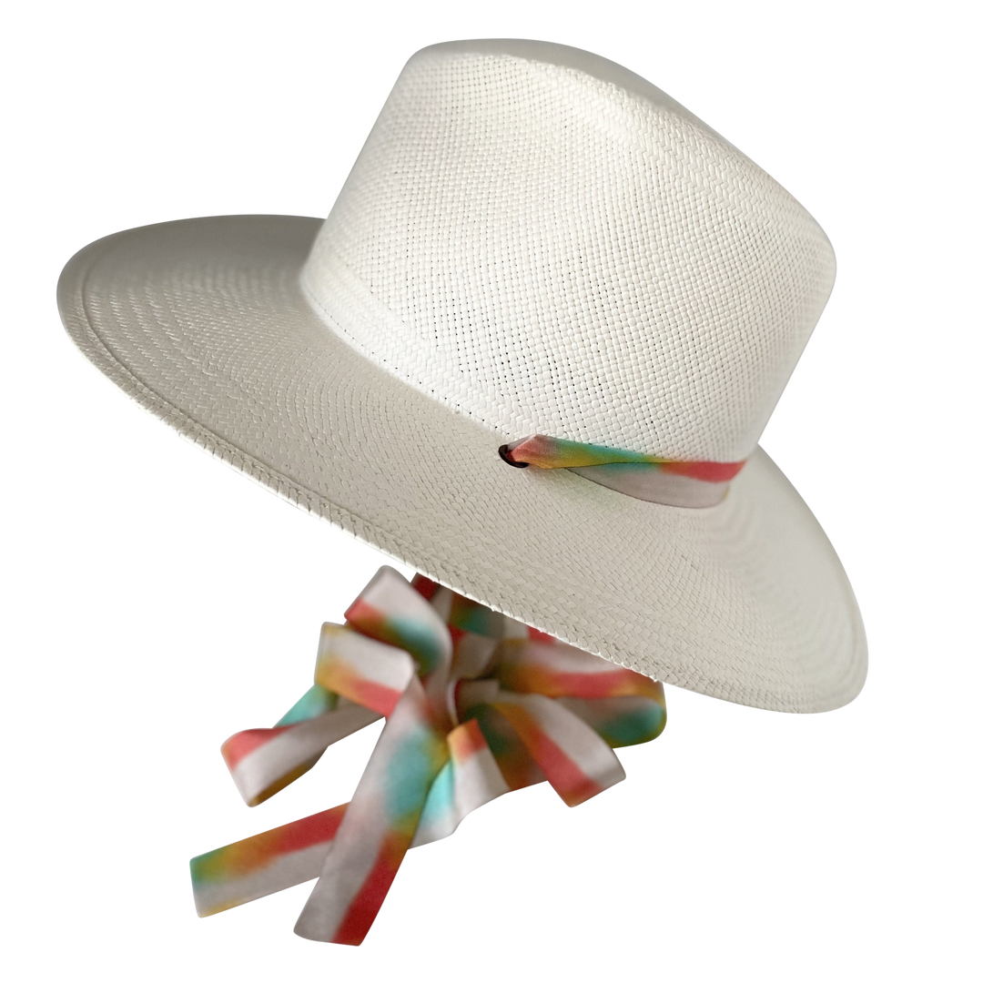 The Billie - Khia Tullae Toquilla Straw Panama with Silk Ribbon Ties - Multicolor 