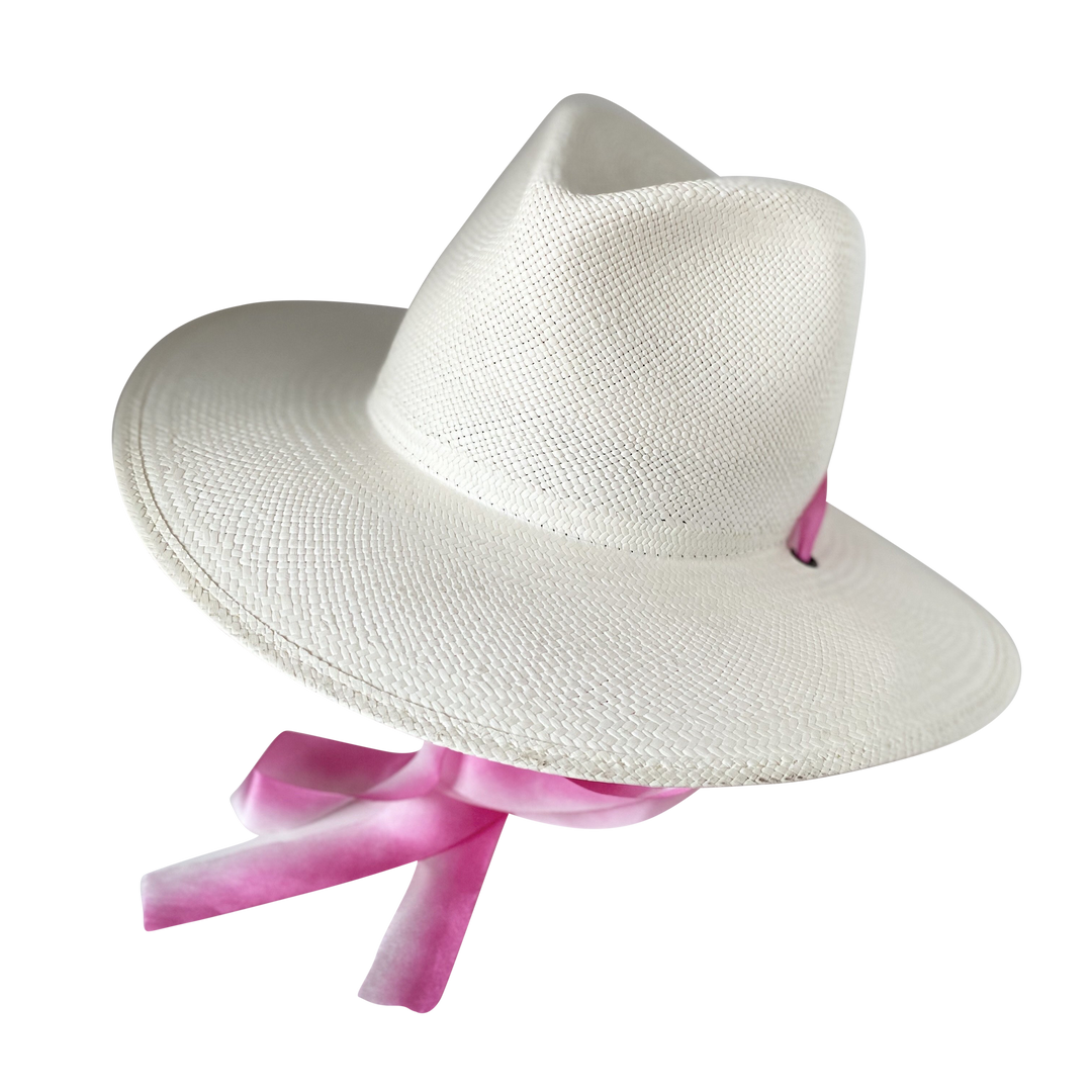 The Brynn - Khia Tullae Toquilla Straw Panama with Silk Ribbon Ties - Pink